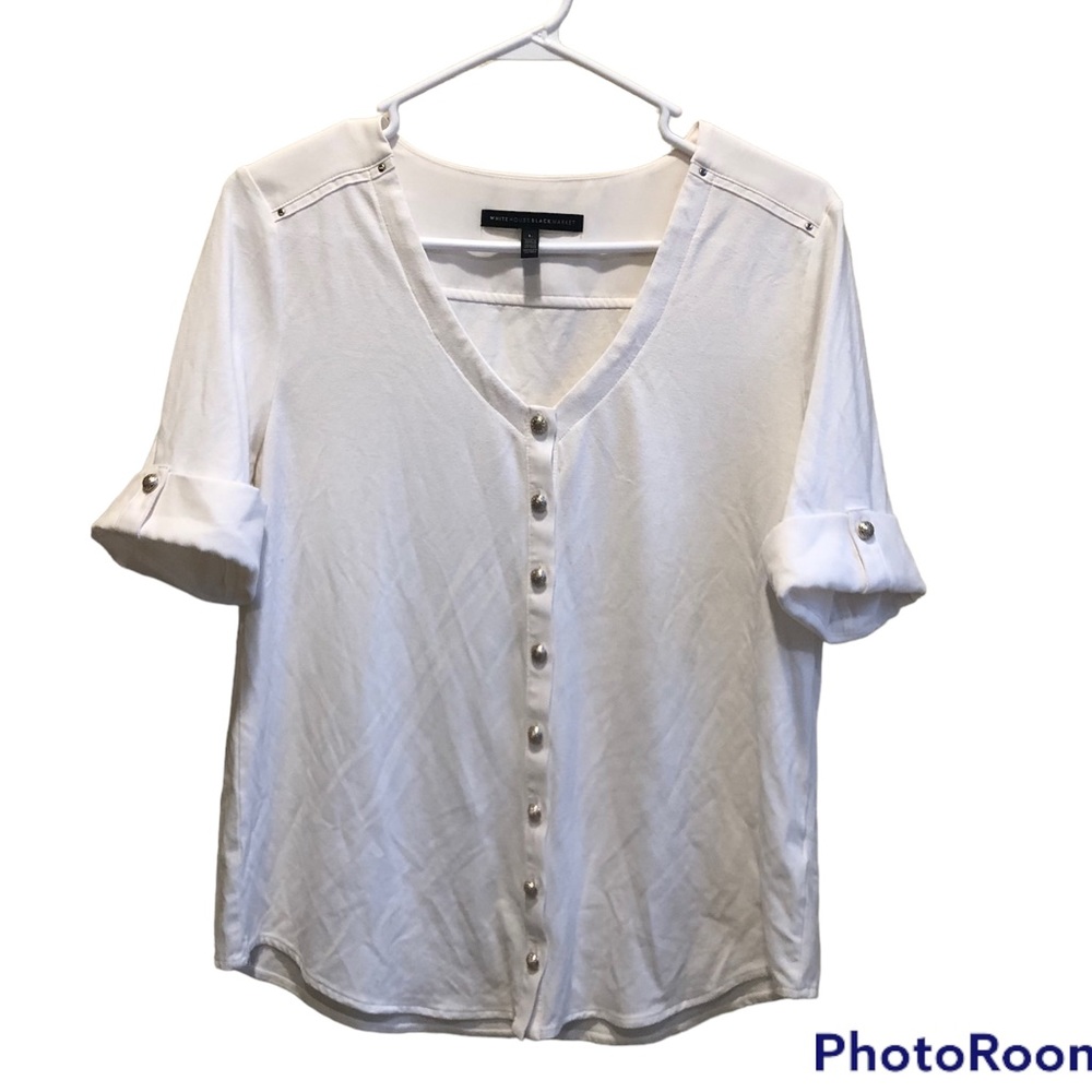WHBM - White Button Up Blouse with Silver Detail Functional Buttons